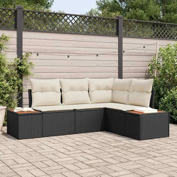Ensemble de canapé de jardin 4 pcs Noir et Crème Polyrotin