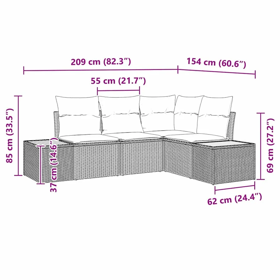 Ensemble de canapé de jardin 4 pcs Noir et Crème Polyrotin - 12