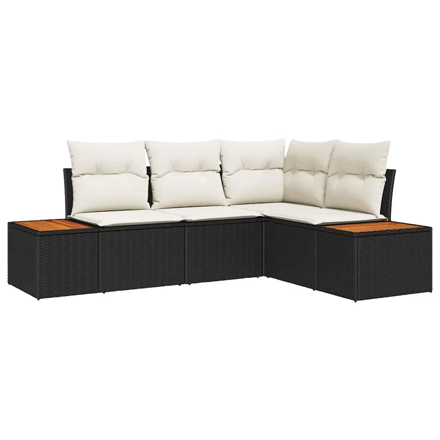 Ensemble de canapé de jardin 4 pcs Noir et Crème Polyrotin - 2