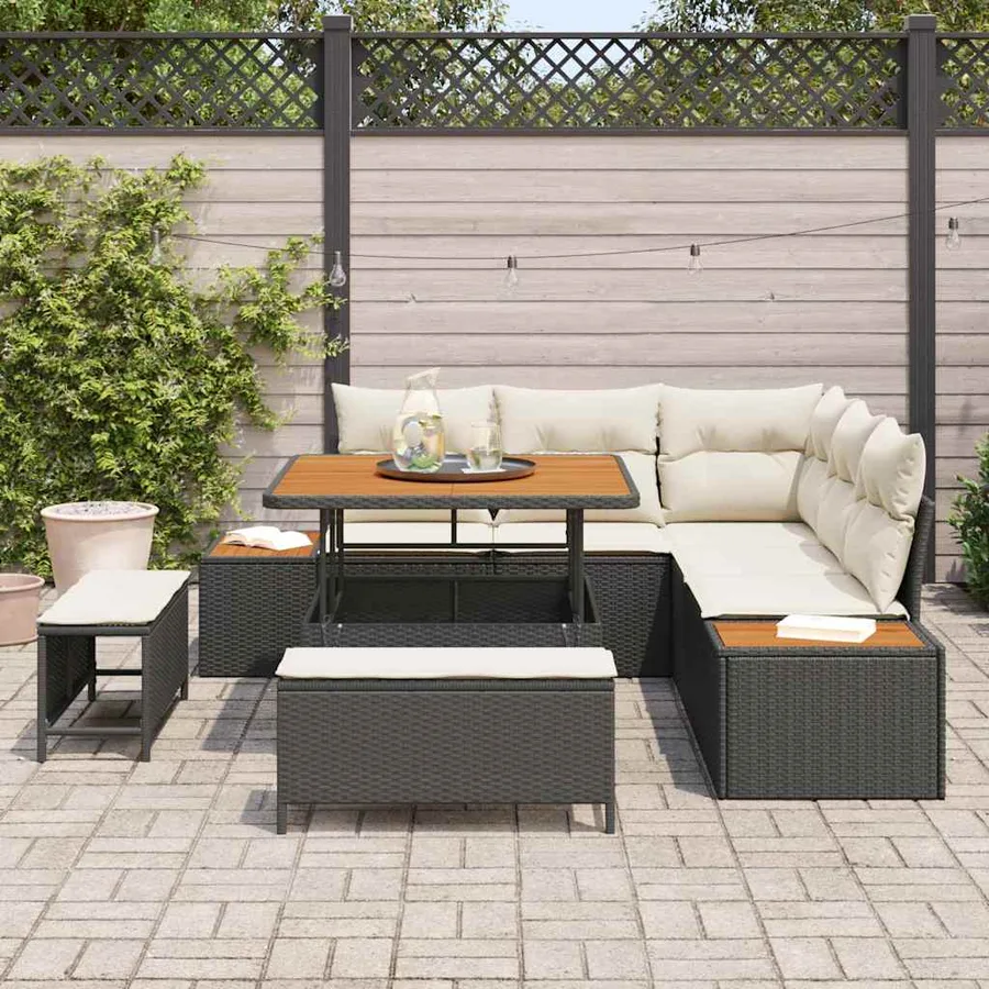 Ensemble de canapé de jardin avec coussin 8 pcs Noir Poly rotin - 3
