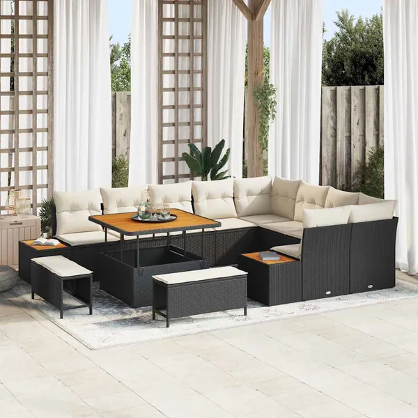 Ensemble de canapé de jardin 12 pcs Noir Poly rotin