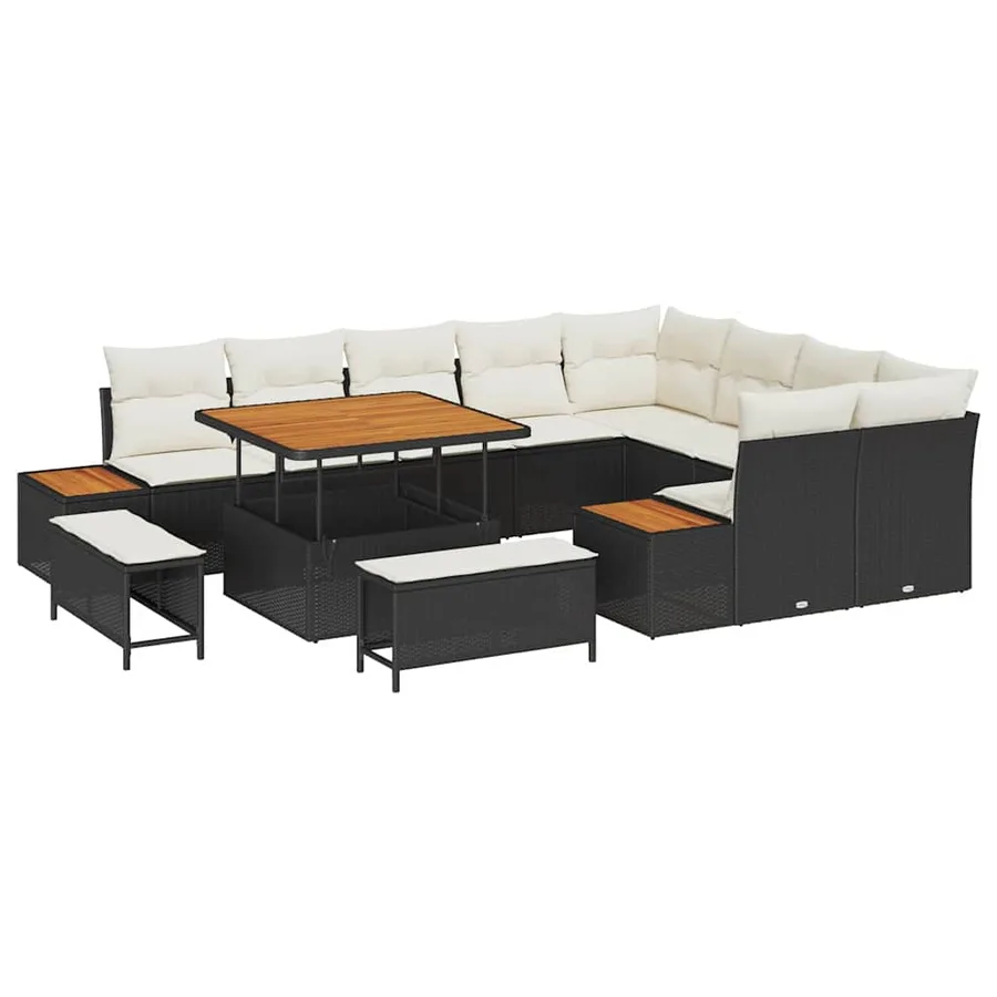 Ensemble de canapé de jardin 12 pcs Noir Poly rotin - 2