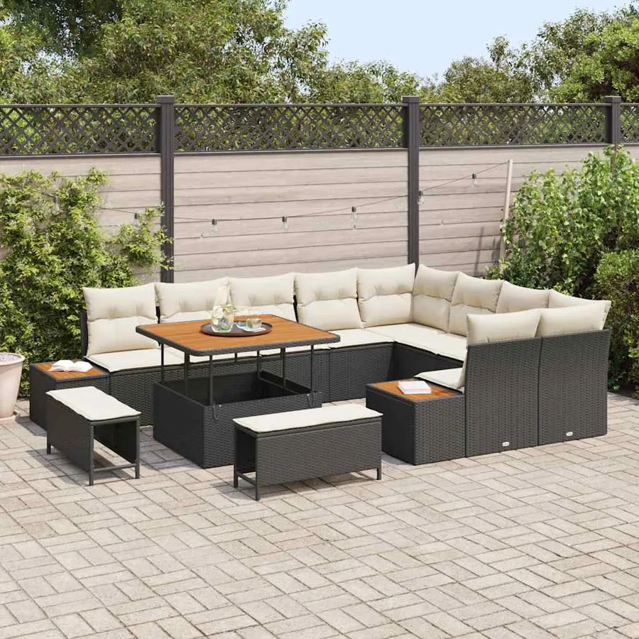 Ensemble de canapé de jardin 12 pcs Noir Poly rotin - 3