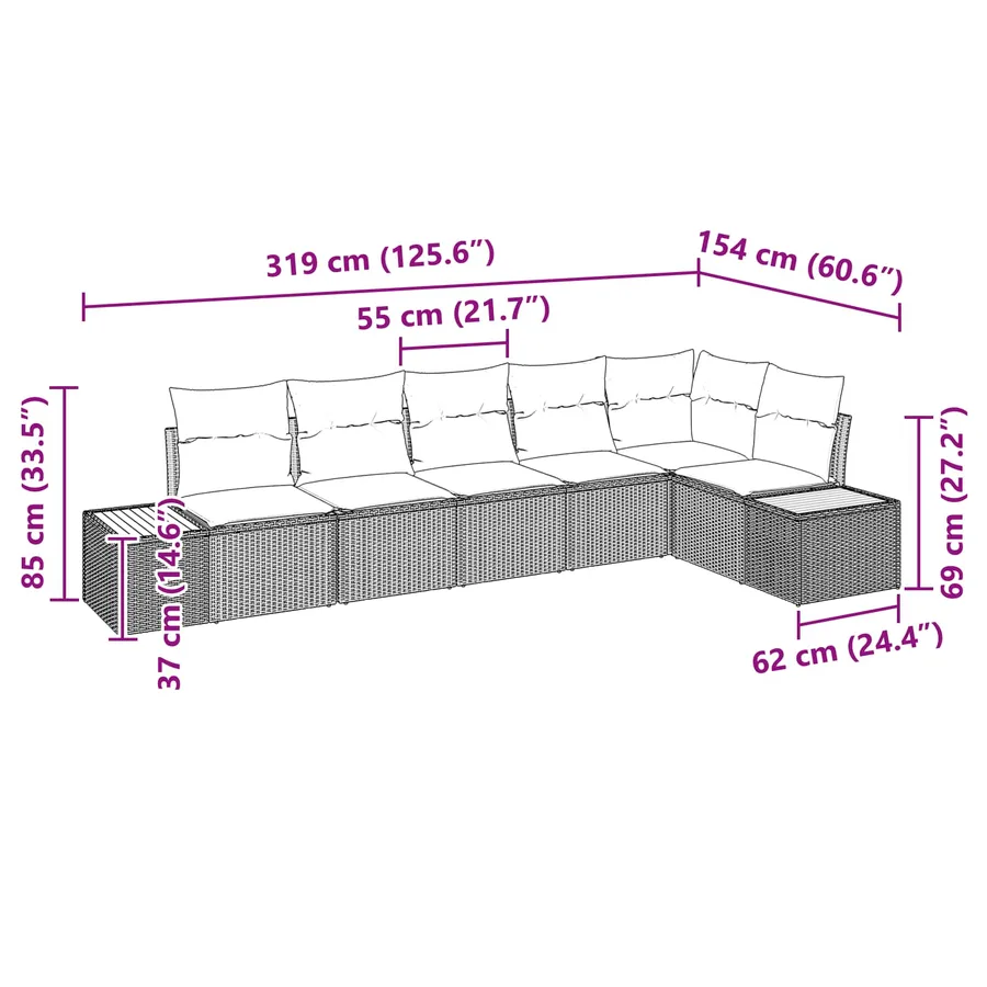 Ensemble de canapé de jardin avec coussin 6 pcs Noir Polyrotin - 12