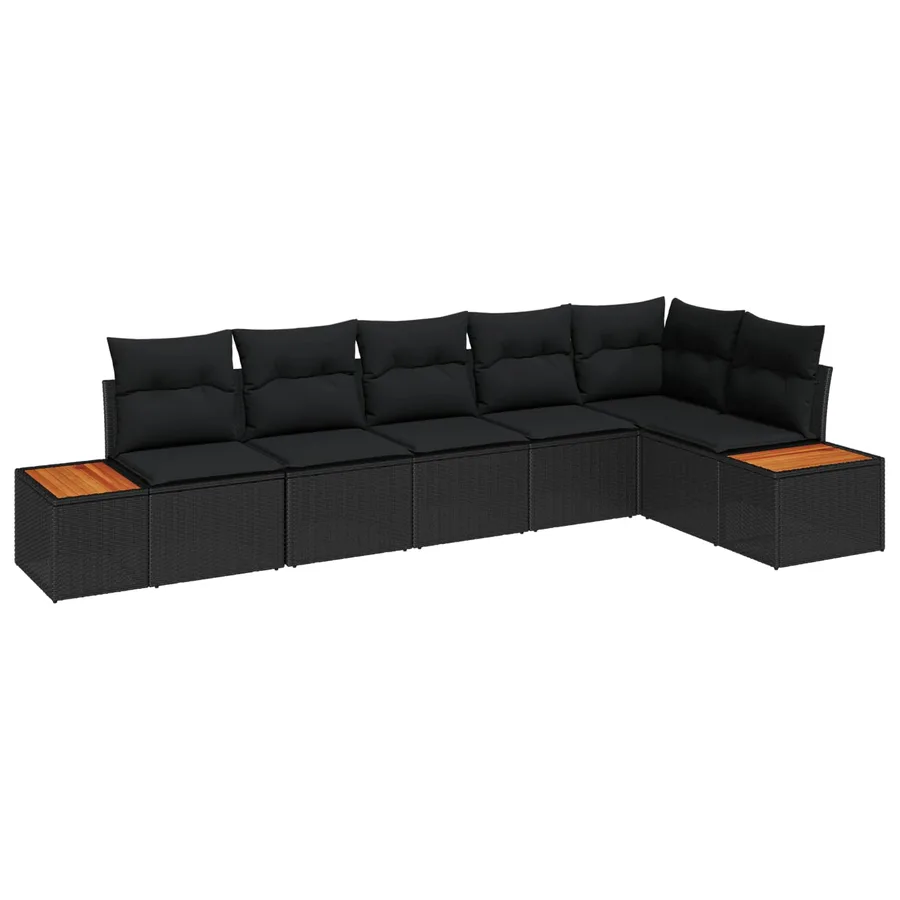 Ensemble de canapé de jardin avec coussin 6 pcs Noir Polyrotin - 2