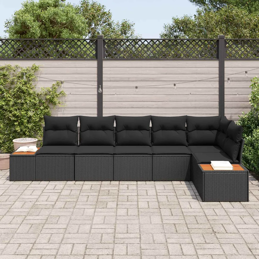 Ensemble de canapé de jardin avec coussin 6 pcs Noir Polyrotin - 3