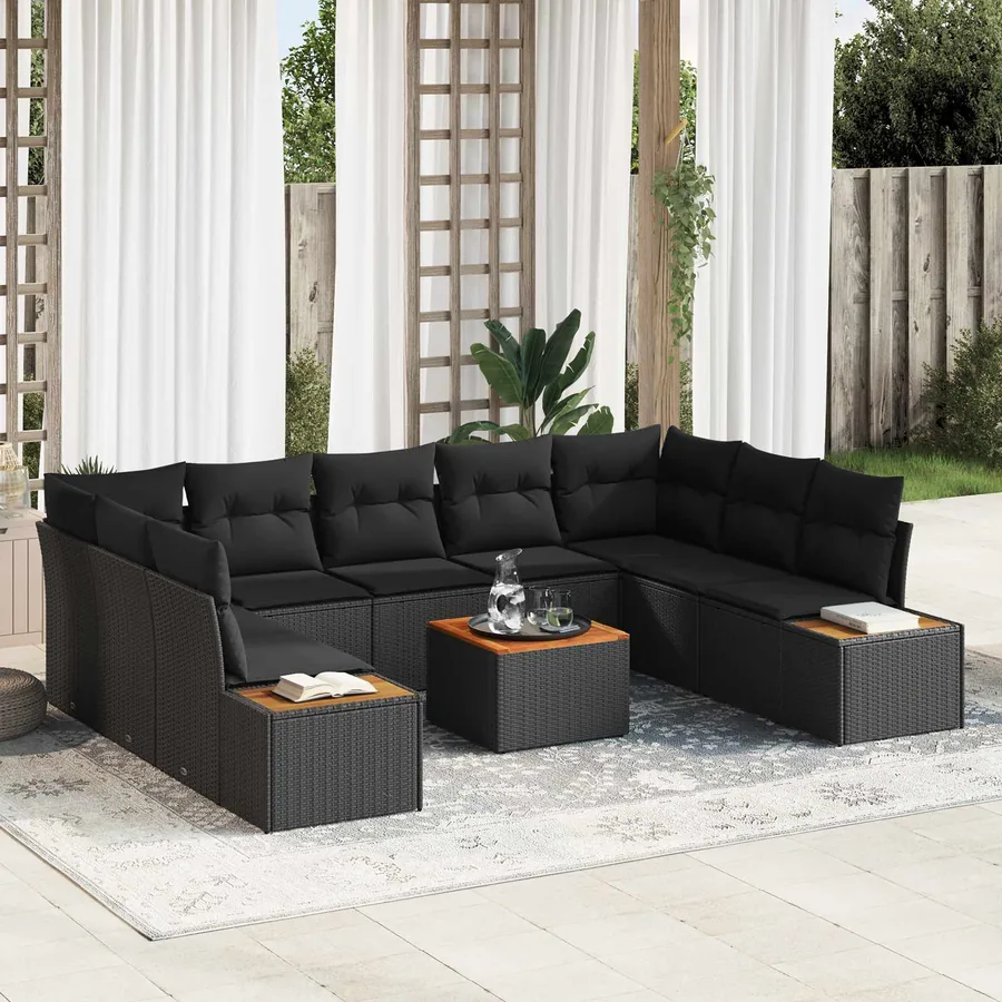 Ensemble de canapé de jardin avec coussin 5 pcs Noir Polyrotin