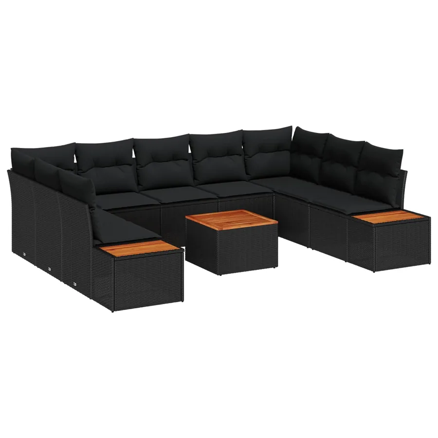 Ensemble de canapé de jardin avec coussin 5 pcs Noir Polyrotin - 2
