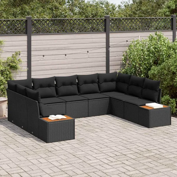 Ensemble de canapé de jardin avec coussin 5 pcs Noir Polyrotin