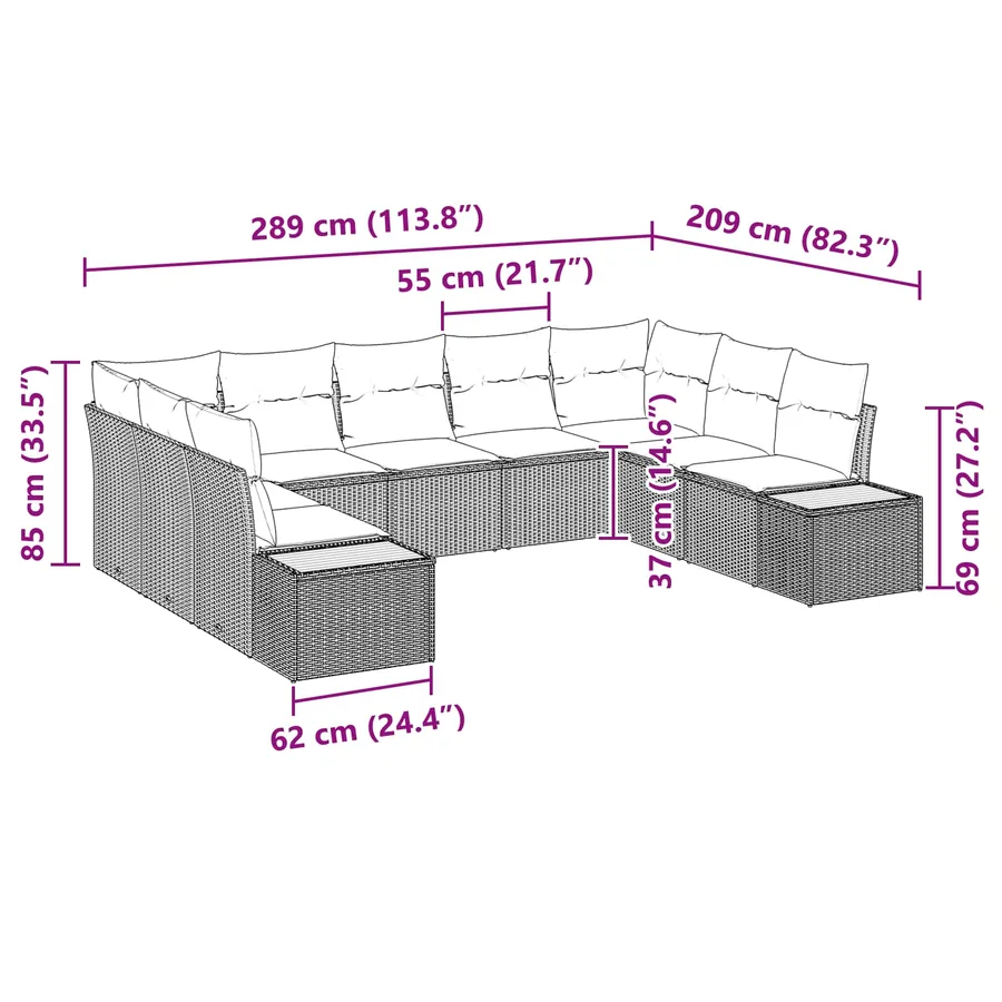 Ensemble de canapé de jardin avec coussin 5 pcs Noir Polyrotin - 12