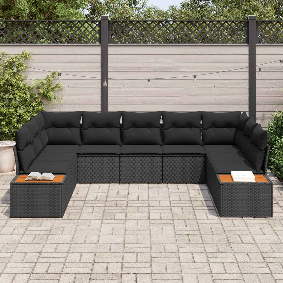 Ensemble de canapé de jardin avec coussin 5 pcs Noir Polyrotin - 3