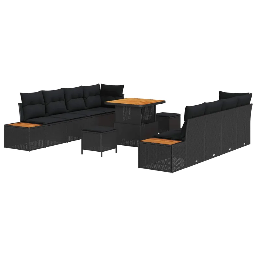 Ensemble de canapé de jardin 11 pcs Noir Poly rotin - 2
