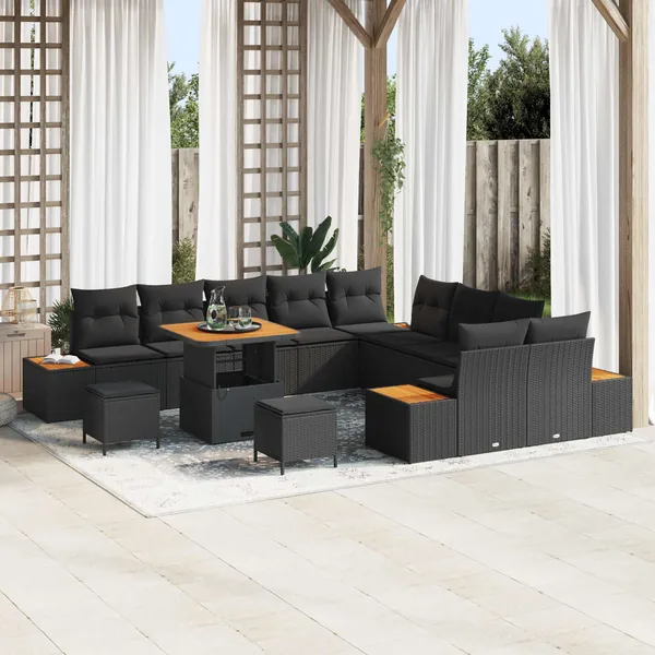 Ensemble de canapé de jardin 13 pcs Noir Poly rotin