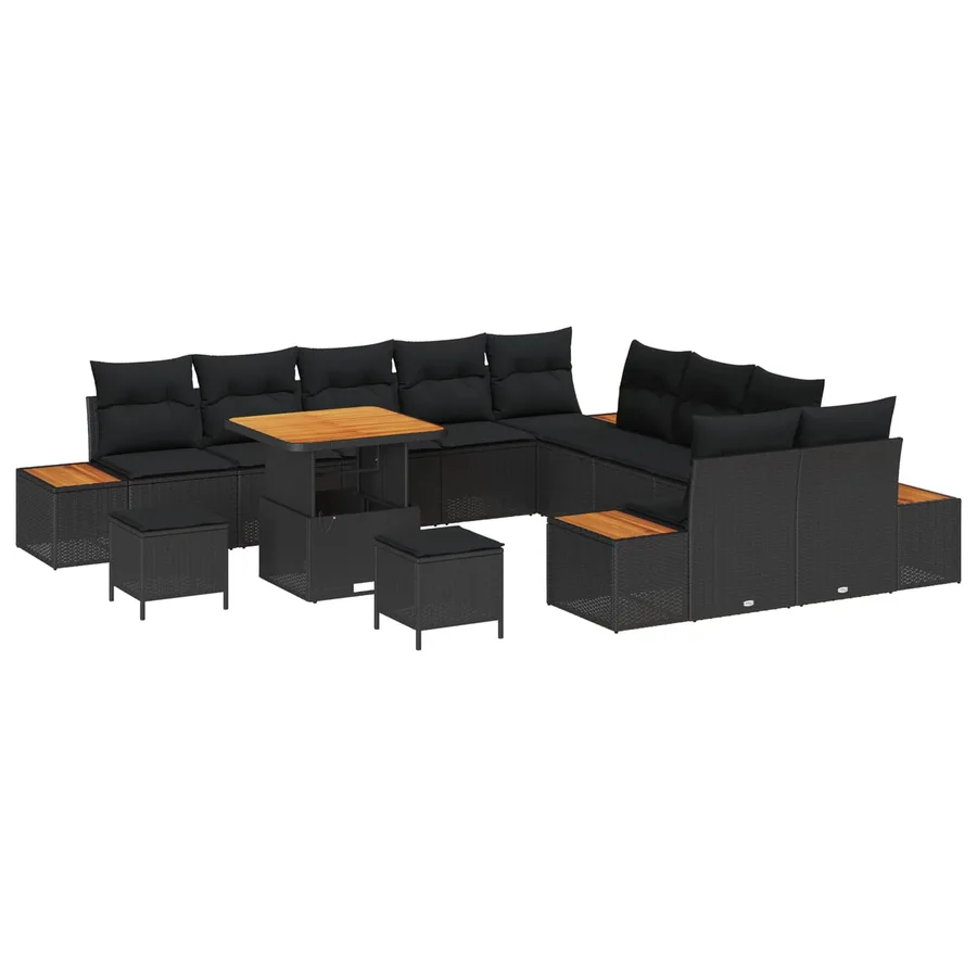 Ensemble de canapé de jardin 13 pcs Noir Poly rotin - 2