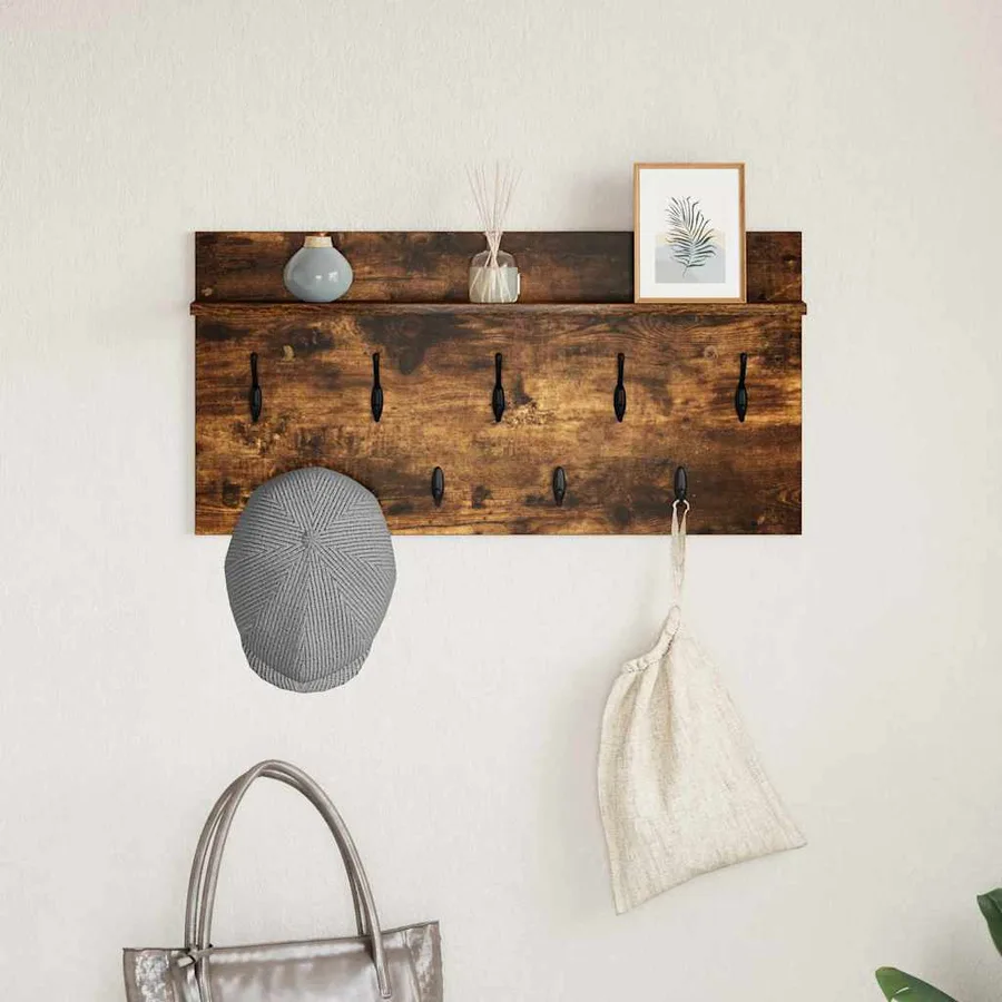Porte-manteau mural avec étagère Chêne fumé 80 x 40 x 12 cm - 4
