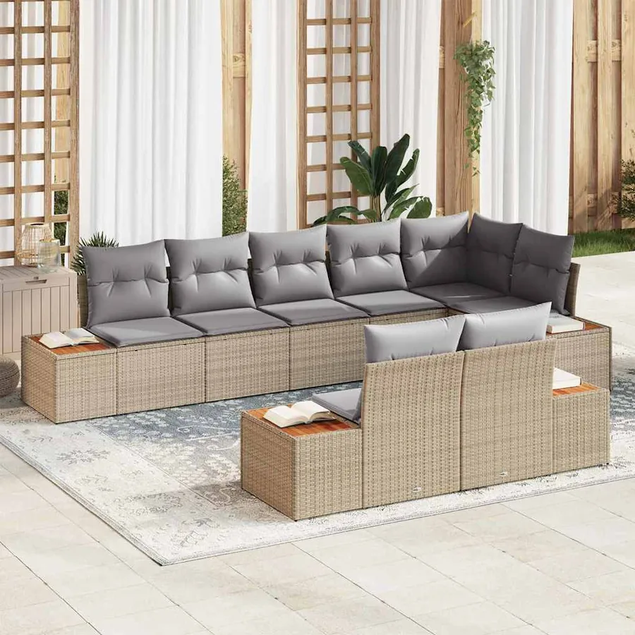 Ensemble de canapé de jardin 8 pcs Beige et Gris clair