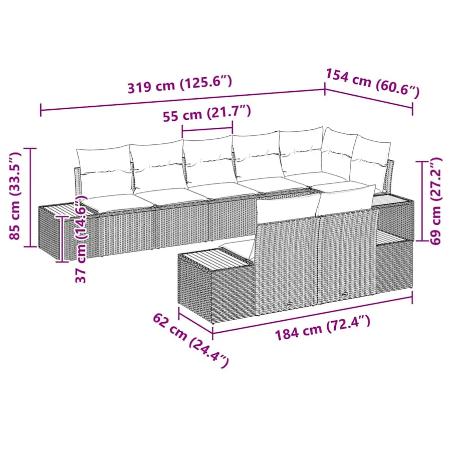Ensemble de canapé de jardin 8 pcs Beige et Gris clair - 12