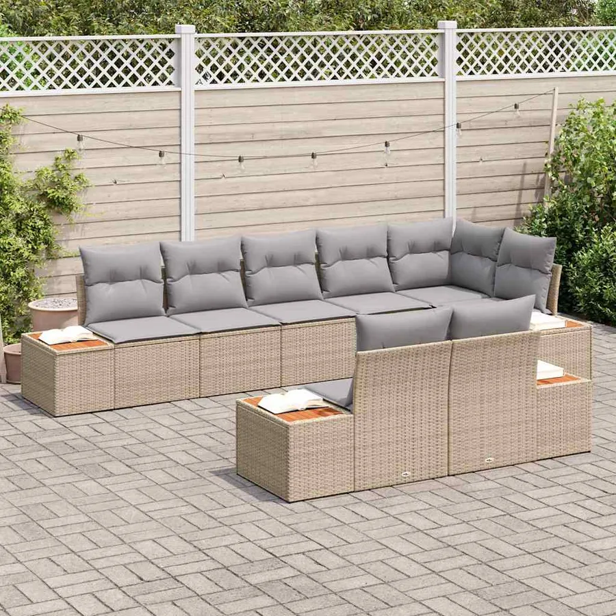Ensemble de canapé de jardin 8 pcs Beige et Gris clair - 3