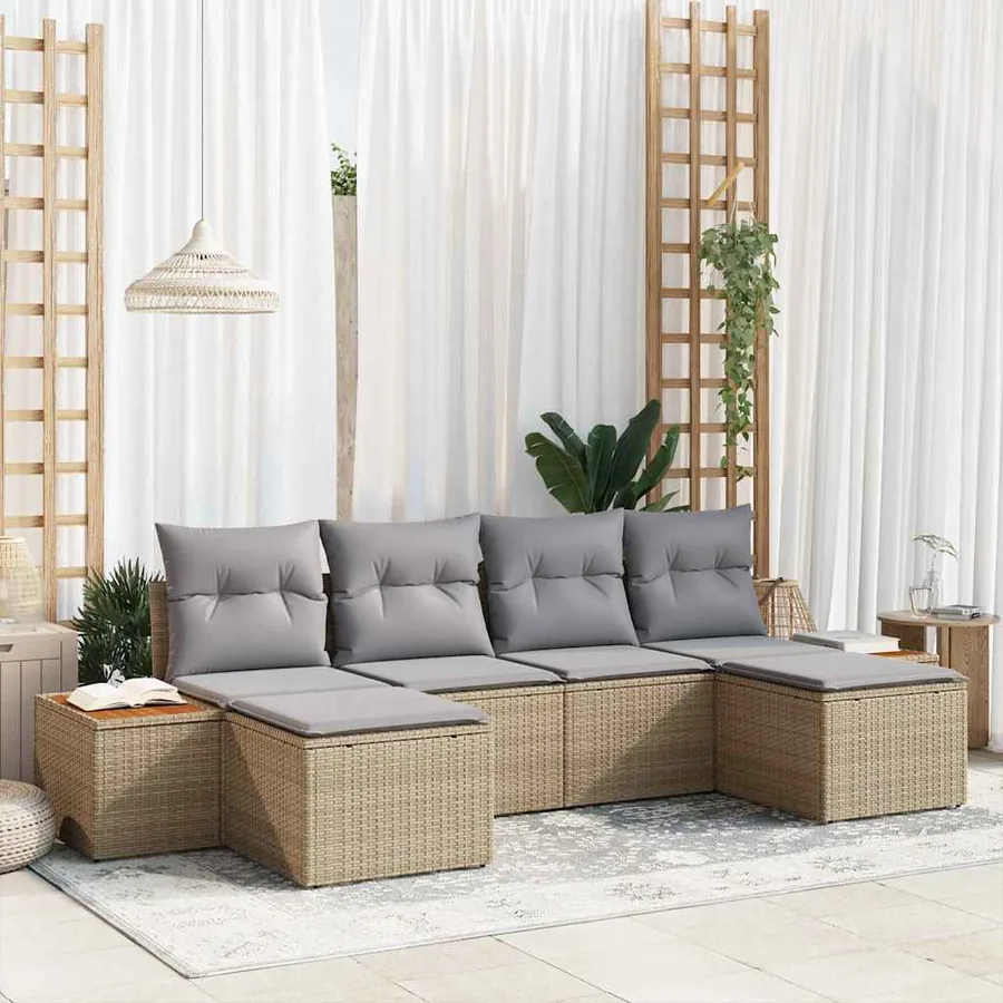 Ensemble de canapé de jardin 6 pcs Beige et Gris clair