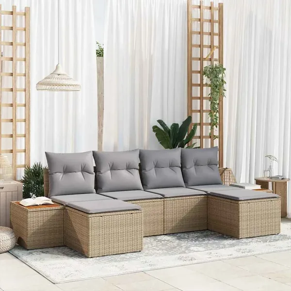 Ensemble de canapé de jardin 6 pcs Beige et Gris clair