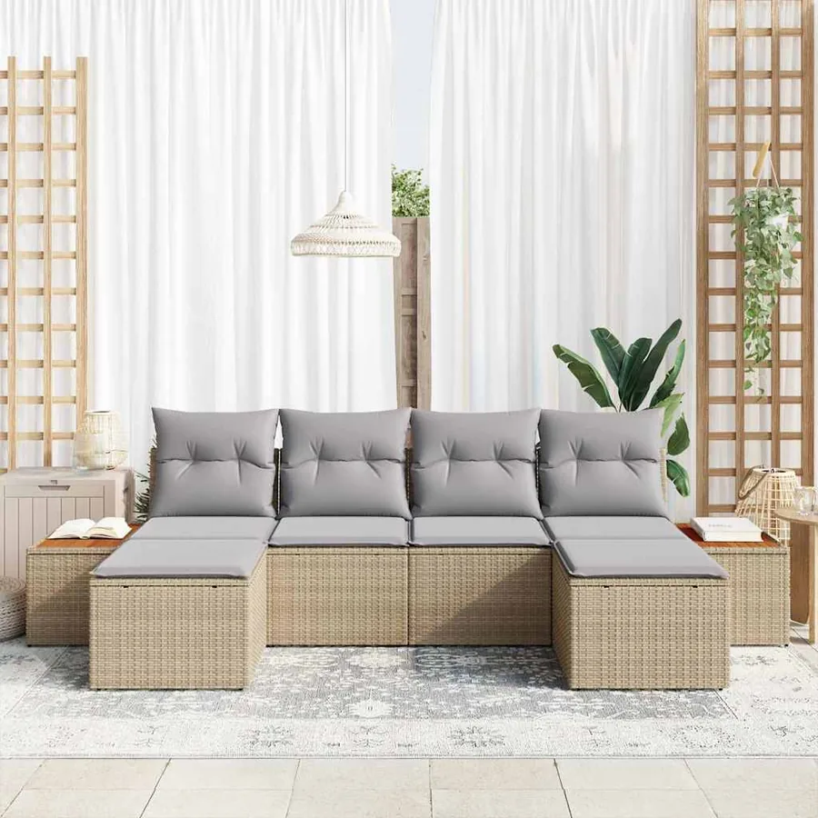 Ensemble de canapé de jardin 6 pcs Beige et Gris clair - 3