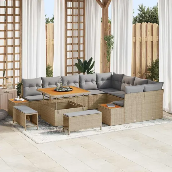 Ensemble de canapé de jardin 12 pcs Beige Poly rotin