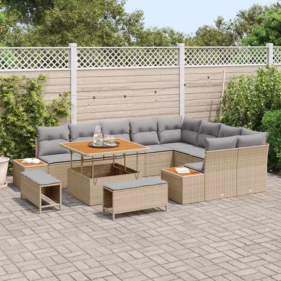 Ensemble de canapé de jardin 12 pcs Beige Poly rotin - 3