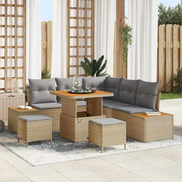 Ensemble de canapé de jardin 8 pcs Beige Poly rotin