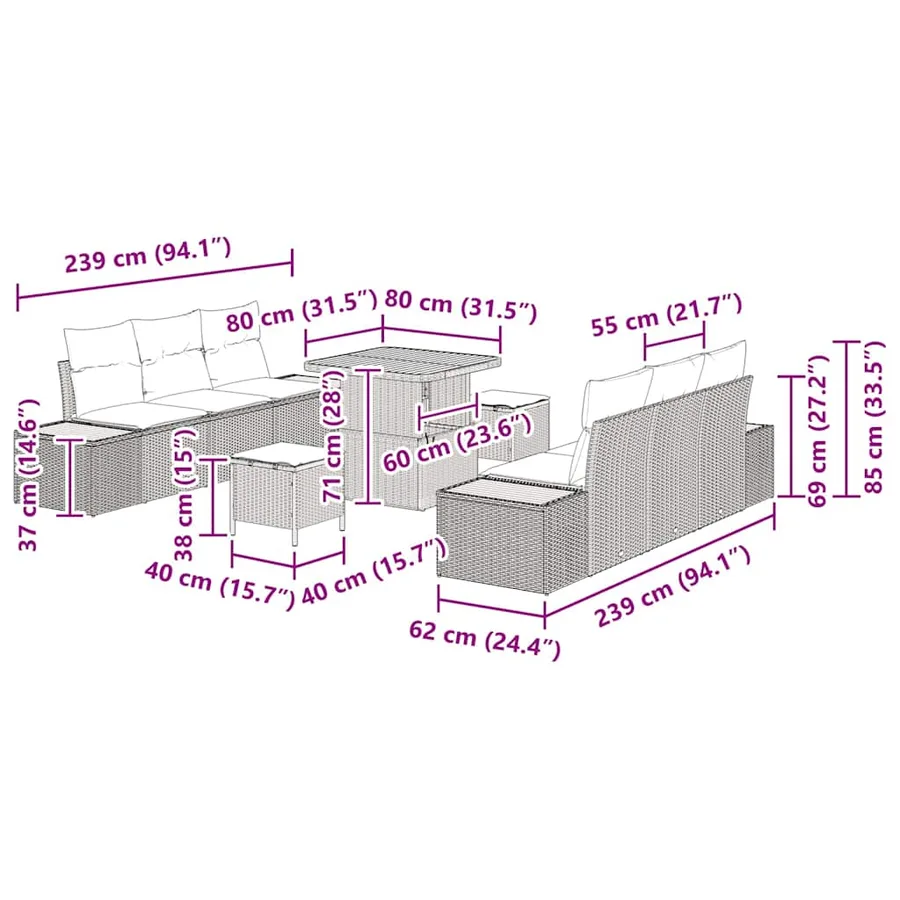 Ensemble de canapé de jardin 9 pcs Beige Poly rotin - 15