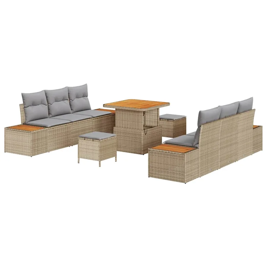 Ensemble de canapé de jardin 9 pcs Beige Poly rotin - 2