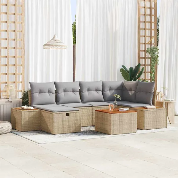 Ensemble de canapé de jardin 7 pcs Beige 55 x 62 x 69 cm