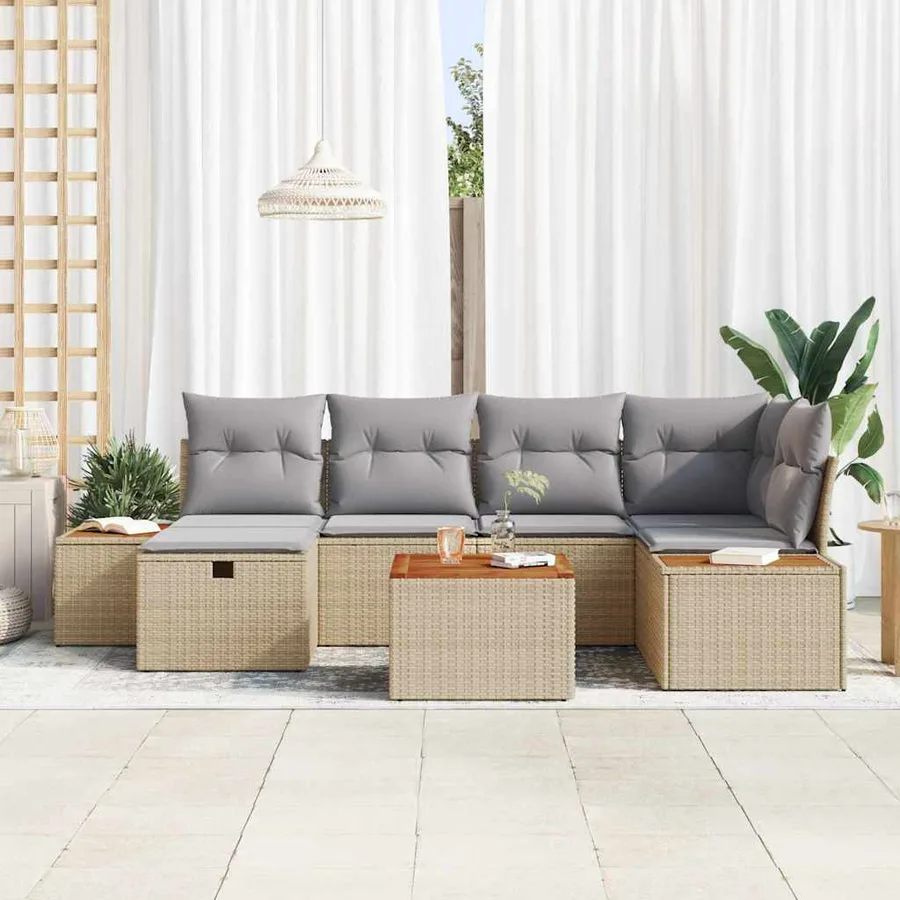 Ensemble de canapé de jardin 7 pcs Beige 55 x 62 x 69 cm - 3