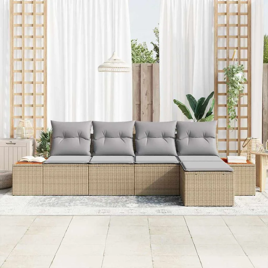 Ensemble de canapé de jardin 6 pcs Beige et Gris clair - 3