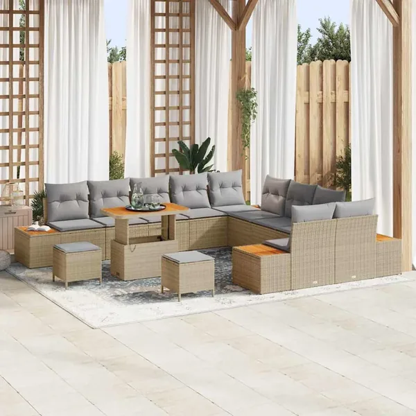 Ensemble de canapé de jardin 13 pcs Beige Poly rotin