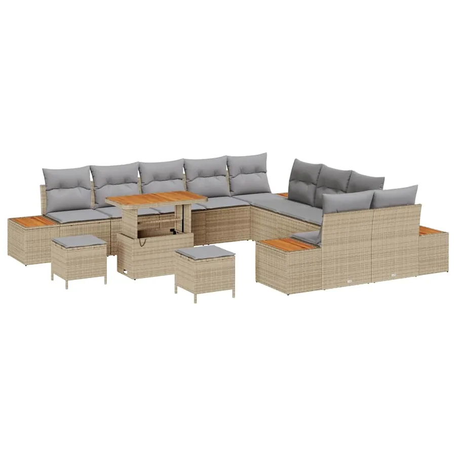 Ensemble de canapé de jardin 13 pcs Beige Poly rotin - 2