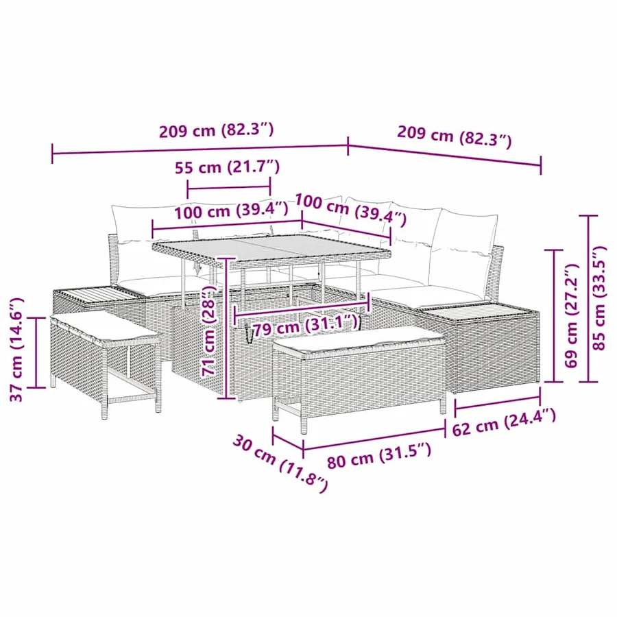 Ensemble de canapé de jardin 8 pcs Beige Poly rotin - 18
