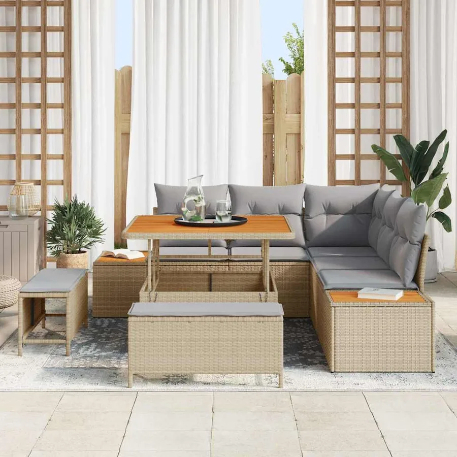 Ensemble de canapé de jardin 8 pcs Beige Poly rotin - 3