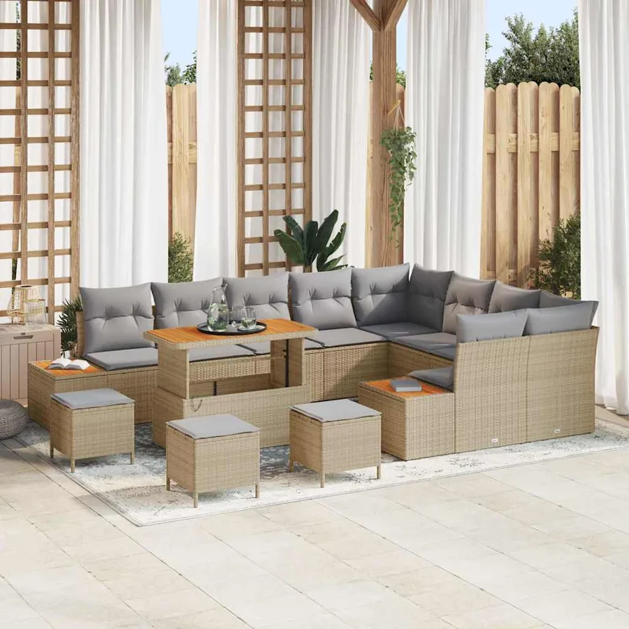 Ensemble de canapé de jardin 13 pcs Beige Poly rotin