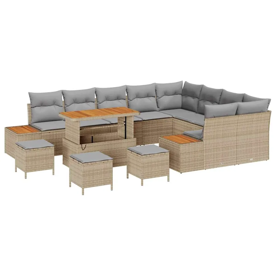 Ensemble de canapé de jardin 13 pcs Beige Poly rotin - 2
