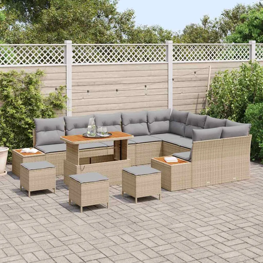 Ensemble de canapé de jardin 13 pcs Beige Poly rotin - 3