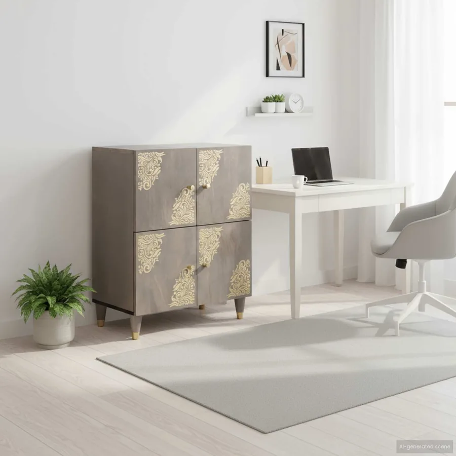 Buffet Gris et or 60 x 33 x 75 cm Bois de mangue massif