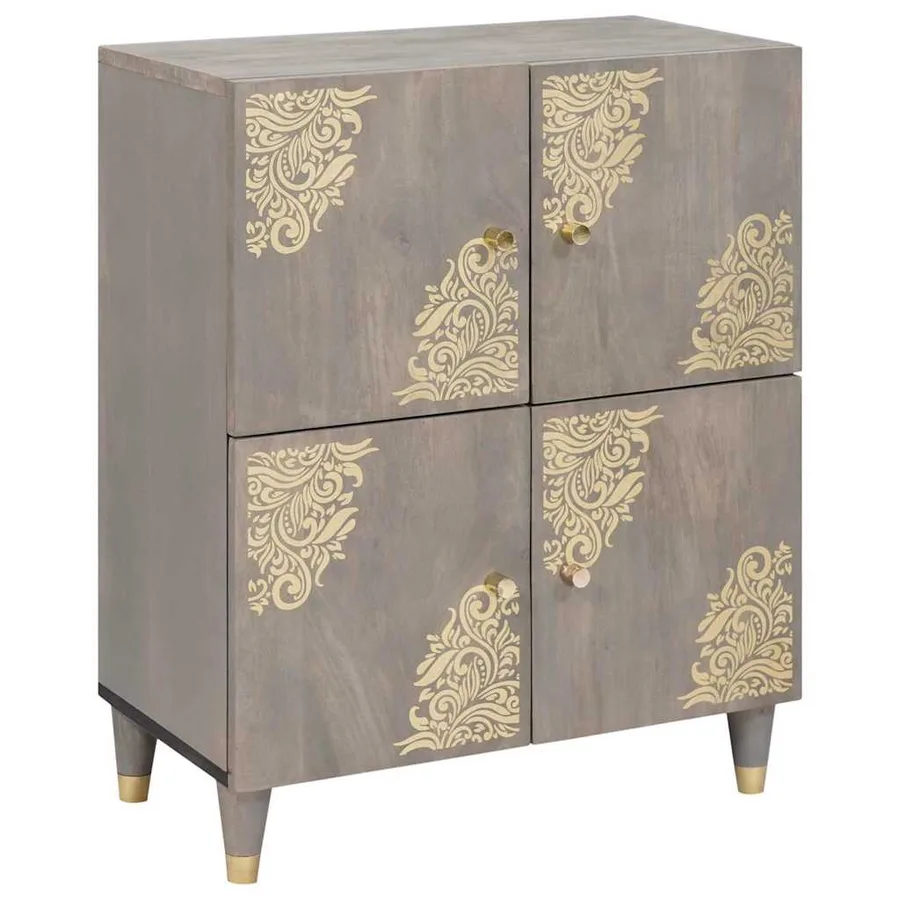 Buffet Gris et or 60 x 33 x 75 cm Bois de mangue massif - 2