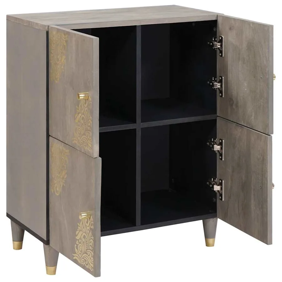Buffet Gris et or 60 x 33 x 75 cm Bois de mangue massif - 3