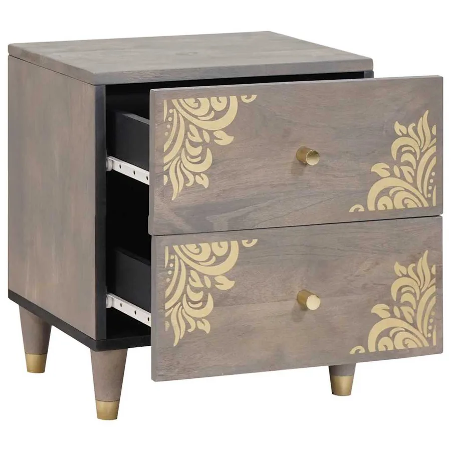 Cabinet de chevet Gris 40 x 33 x 46 cm Bois de mangue massif - 2
