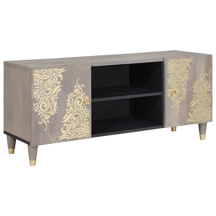 Meuble TV Gris 105 x 33 x 46 cm Bois de mangue massif