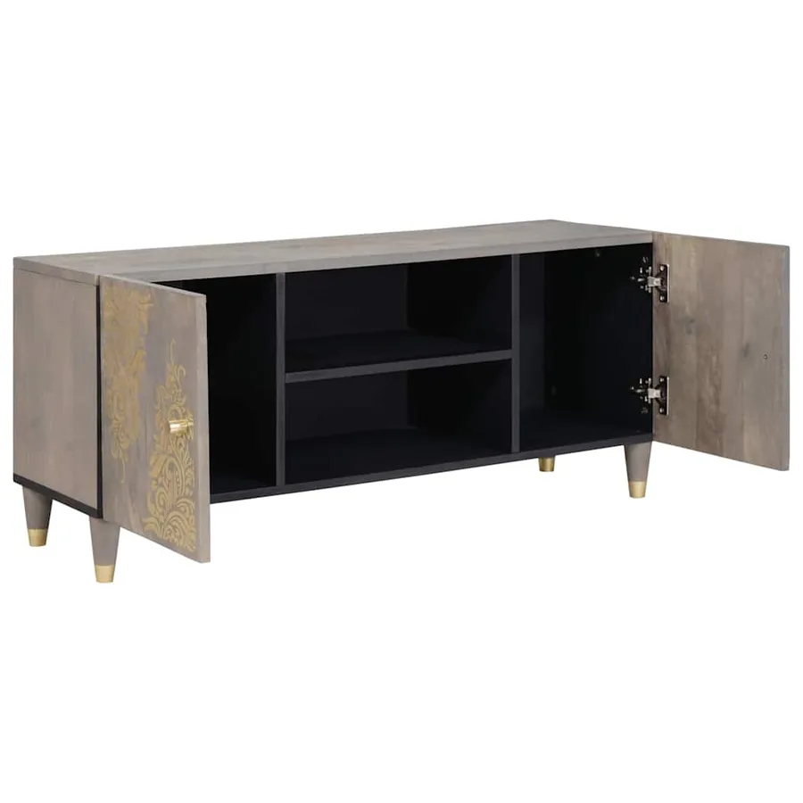 Meuble TV Gris 105 x 33 x 46 cm Bois de mangue massif - 2