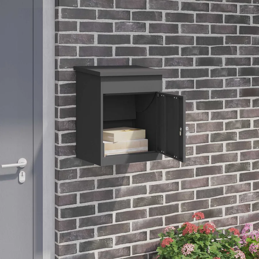 Boîte de dépôt de colis avec porte Noir 47,5 x 38 x 59 cm Acier