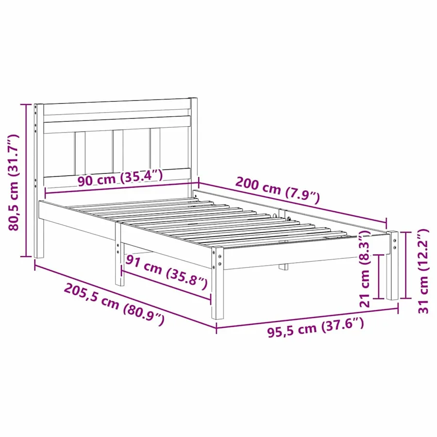 Cadre de lit Blanc 90 x 200 cm Pin massif - 10