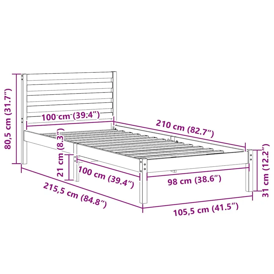 Cadre de lit avec tête de lit Marron 100 x 210 cm Pin massif - 8