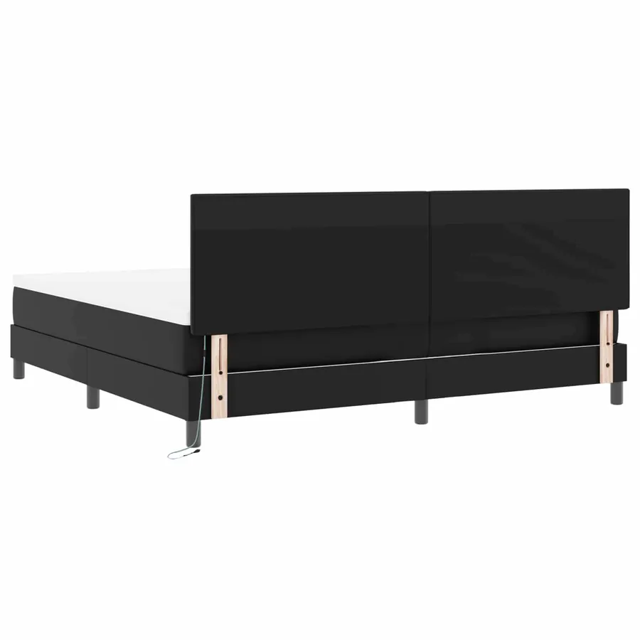 Lit à ressorts avec matelas Noir 200 x 200 cm Simili cuir - 10